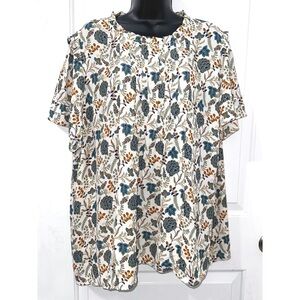 ROSE & OLIVE Beautiful Floral Ruffle Neck Short Sleeve Blouse